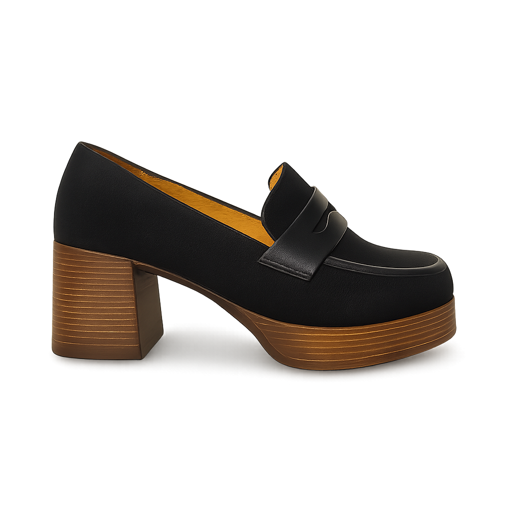 Mocassin à talon en daim pour femmes noir - Emmy