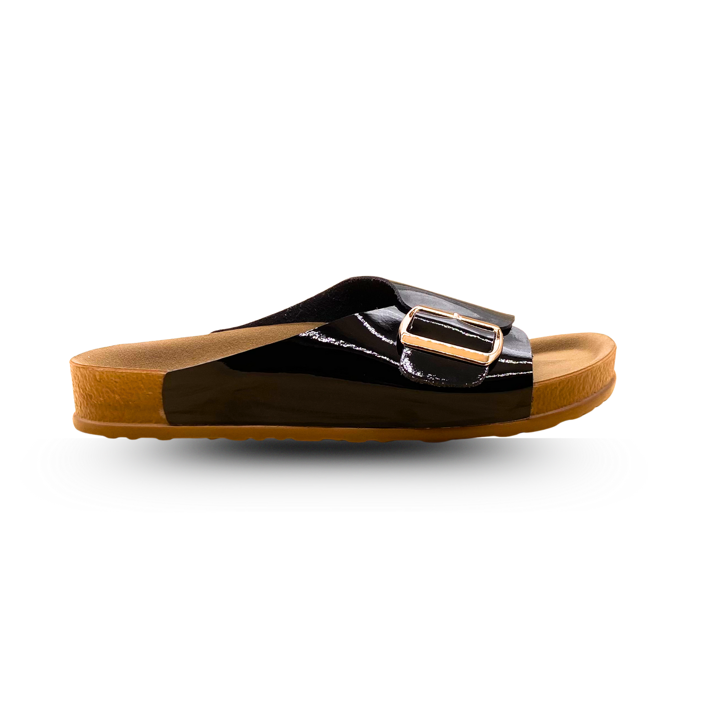 Sandales en cuir vernis pour femme – Noir – Angeline