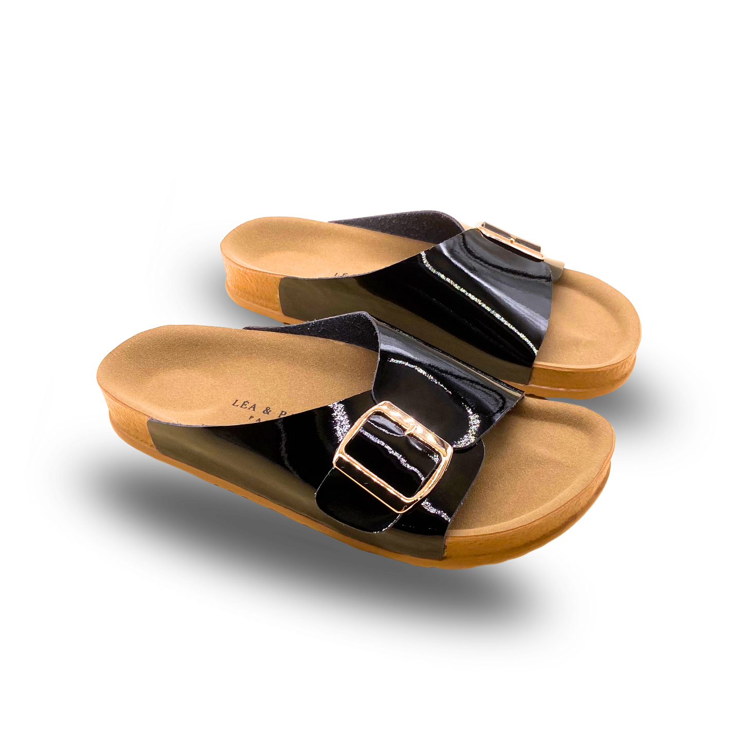 Sandales en cuir vernis pour femme – Noir – Angeline