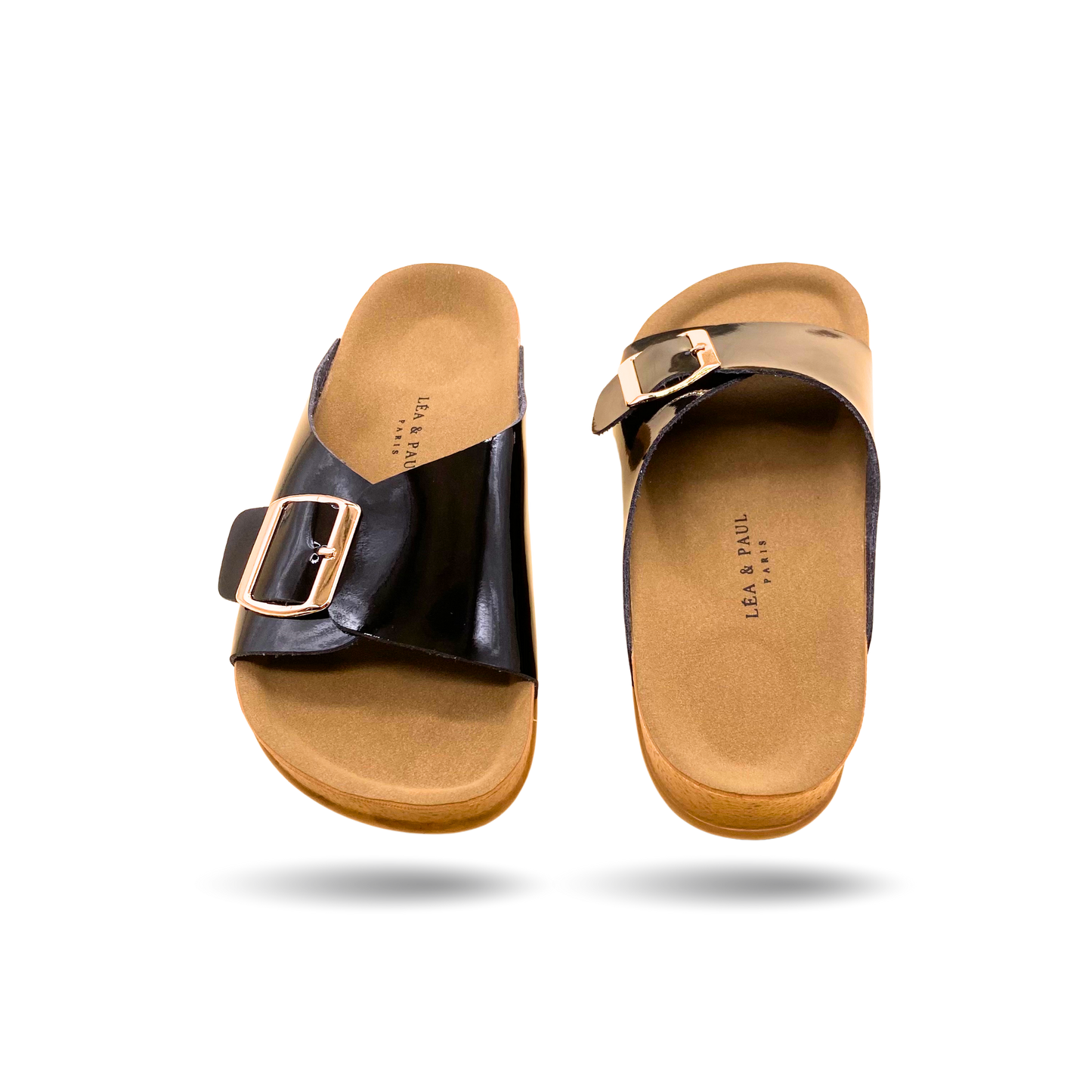 Sandales en cuir vernis pour femme – Noir – Angeline