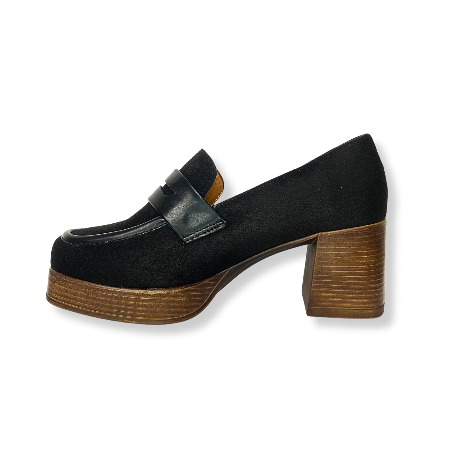 Mocassin à talon en daim pour femmes noir - Emmy