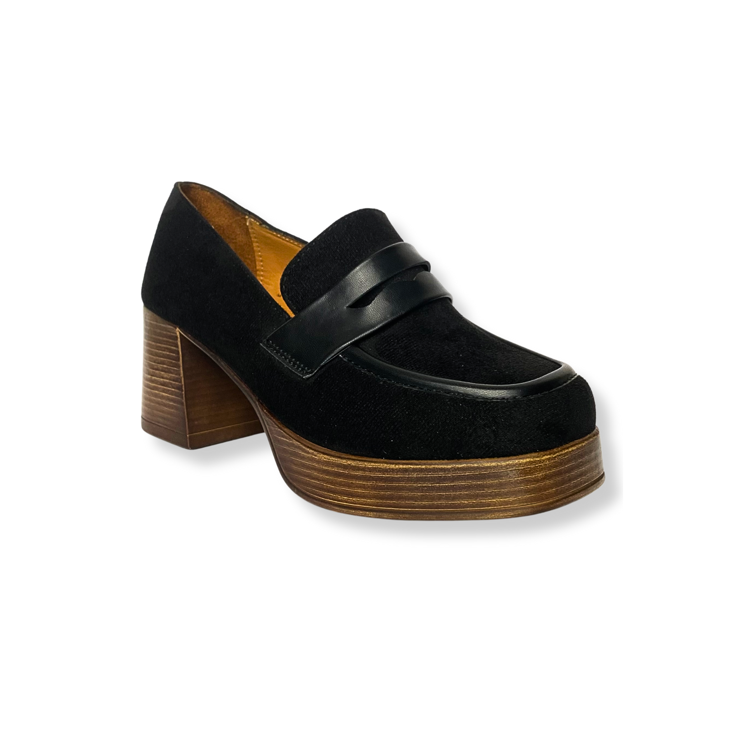 Mocassin à talon en daim pour femmes noir - Emmy