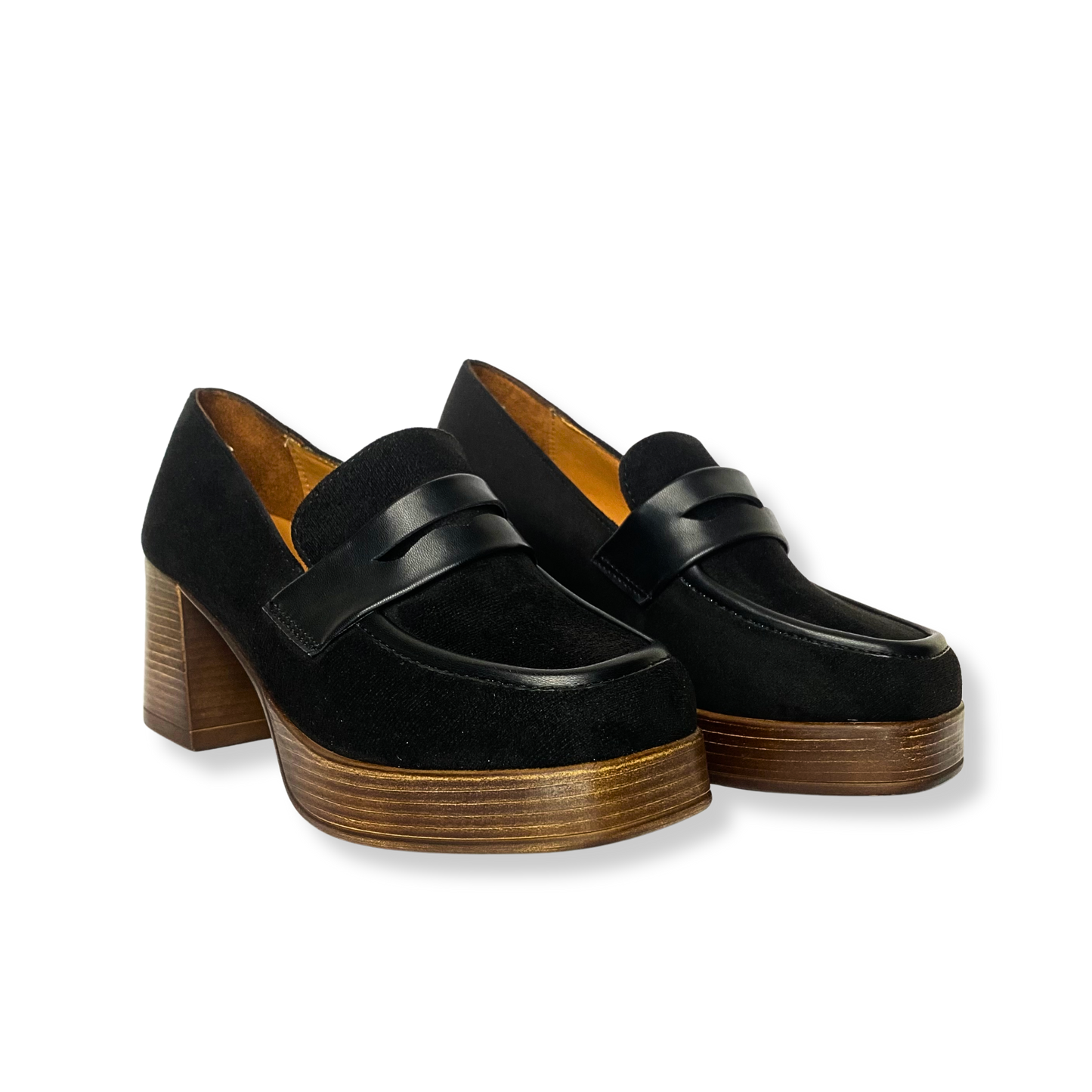Mocassin à talon en daim pour femmes noir - Emmy