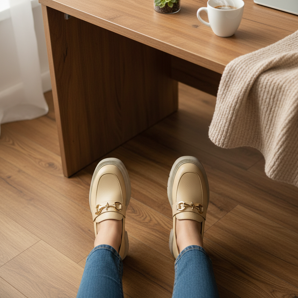 Mocassin en cuir pour femmes beige - Noelle