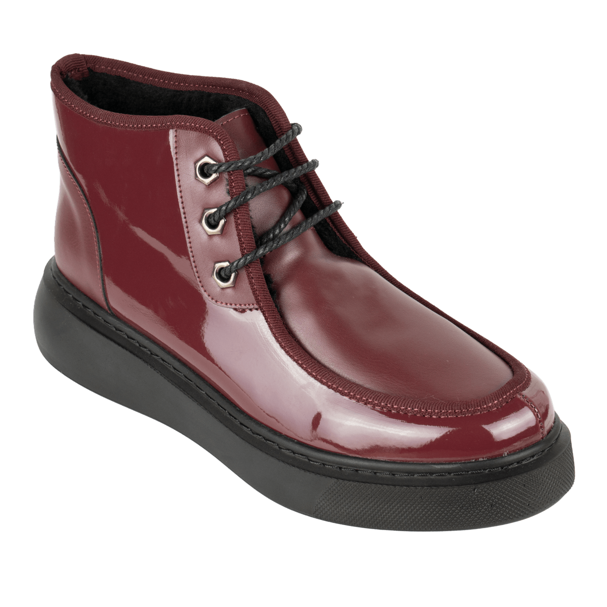 Bottines fourrées en Verni - cuir pour femme Grenat - ÉLISA - Lea & Paul Maroc