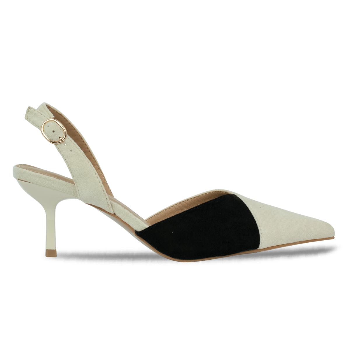 Escarpins en daim à talons pour femme – Noir & Beige – Amélia - Lea & Paul Maroc