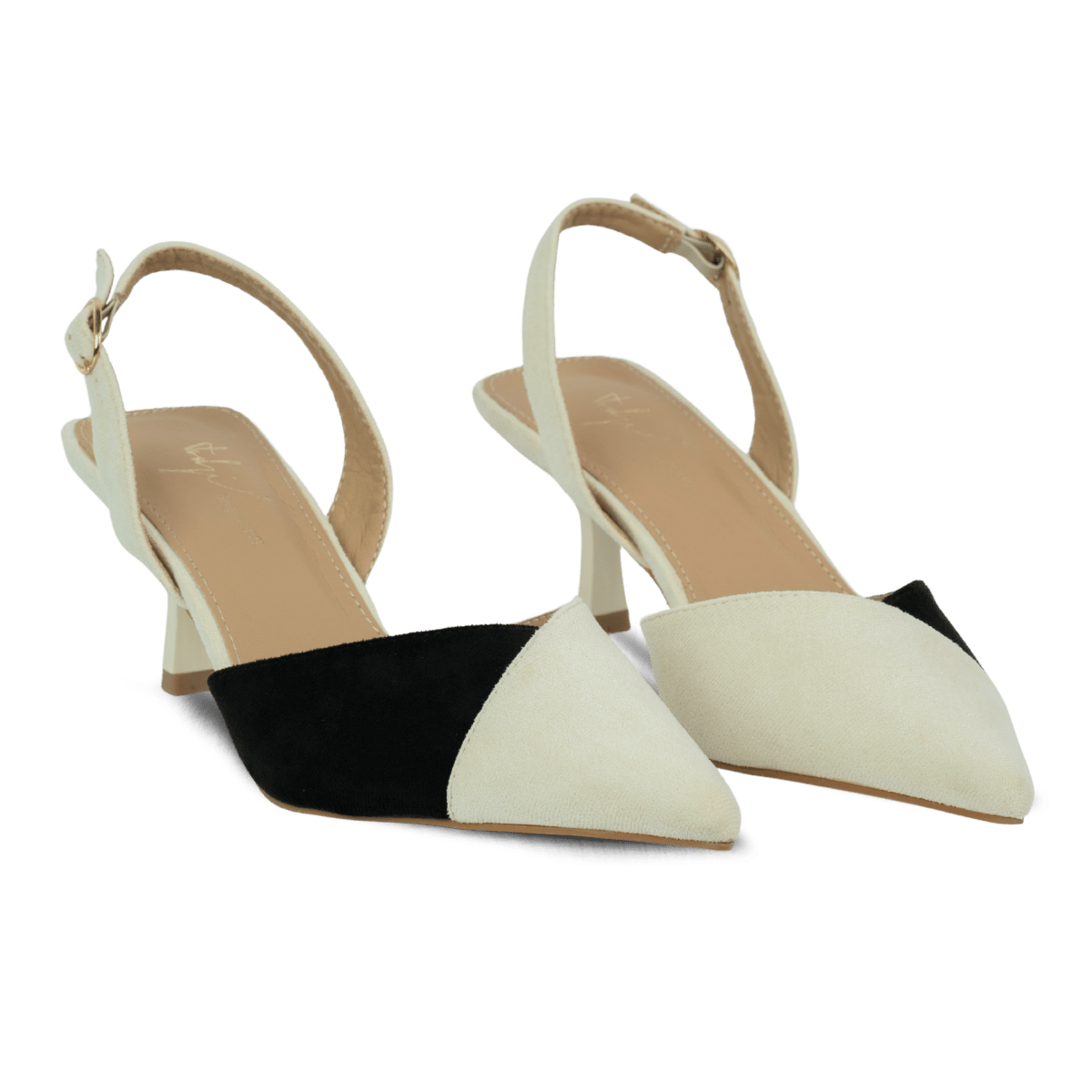 Escarpins en daim à talons pour femme – Noir & Beige – Amélia - Lea & Paul Maroc