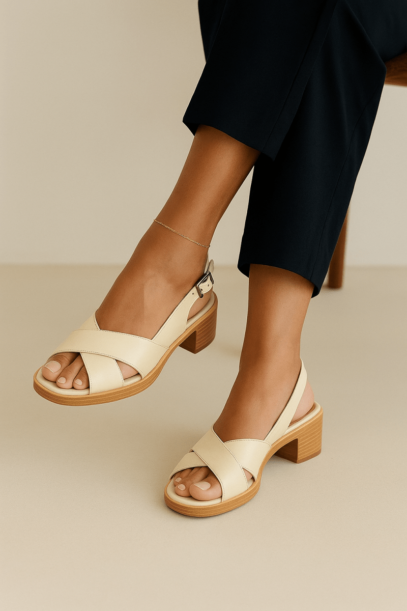 Justina : Sandale à talon femme beige - Lea & Paul Maroc