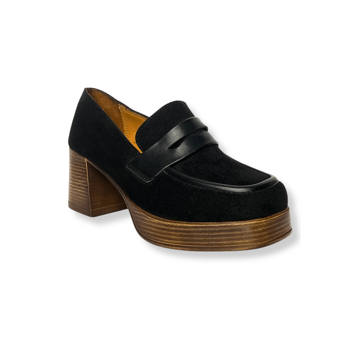 Mocassin à talon en daim pour femmes noir - Emmy - Lea & Paul Maroc
