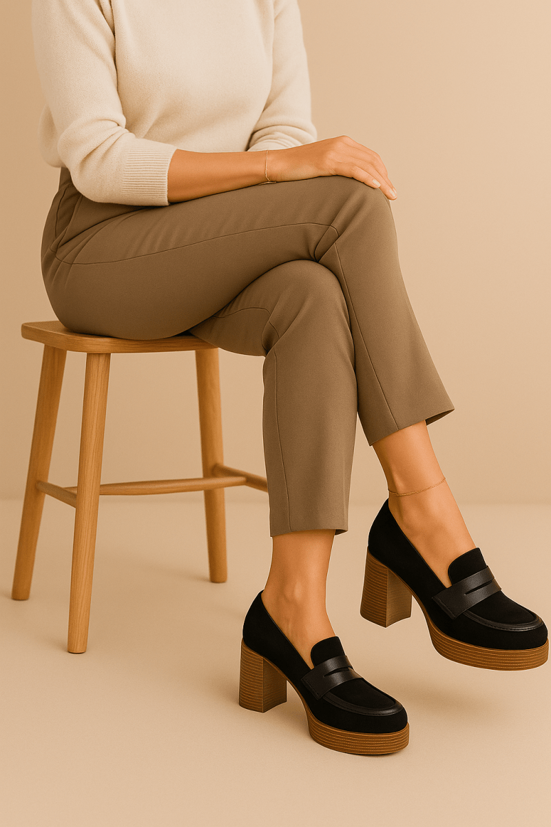 Mocassin à talon en daim pour femmes noir - Emmy - Lea & Paul Maroc