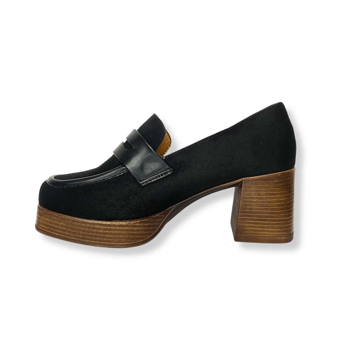 Mocassin à talon en daim pour femmes noir - Emmy - Lea & Paul Maroc
