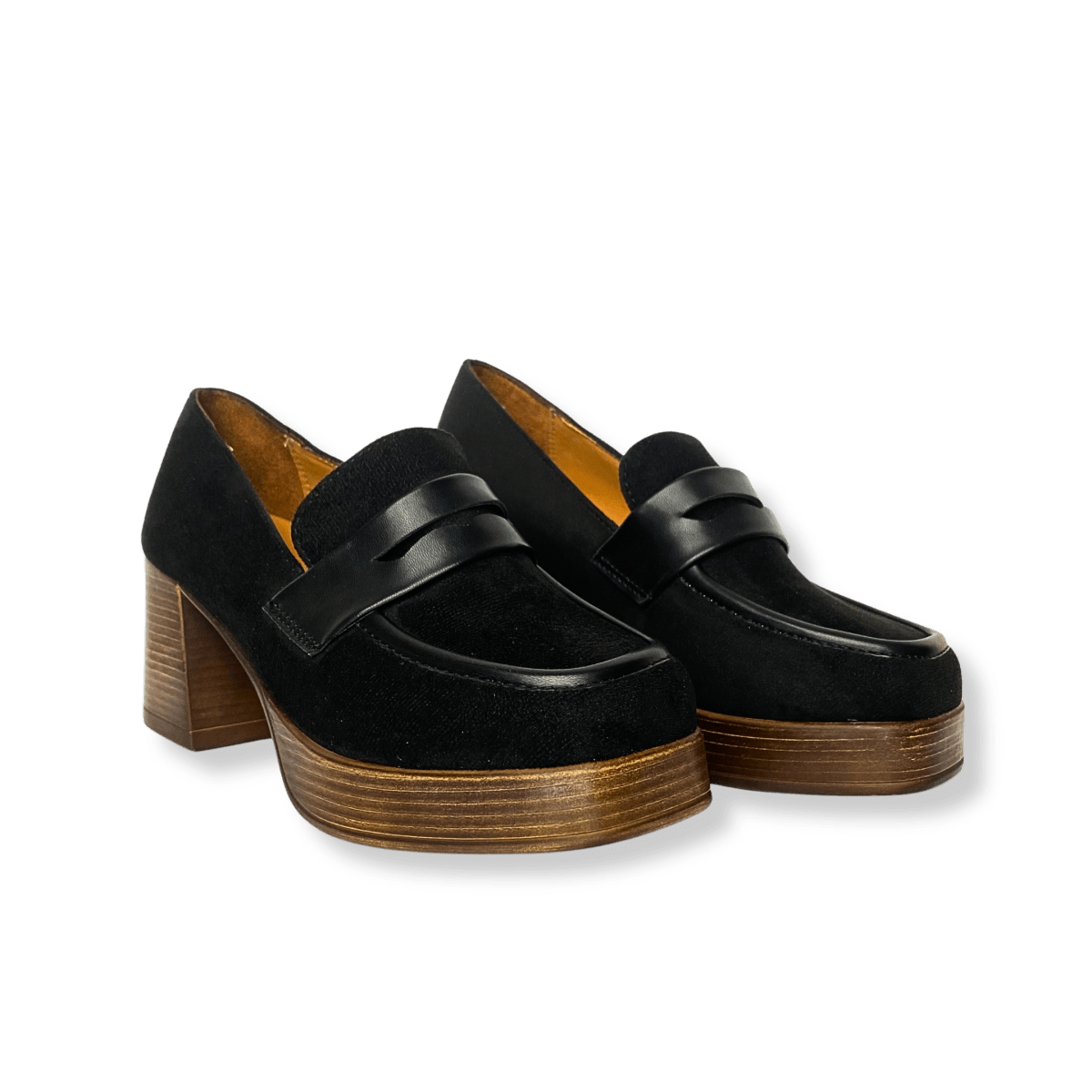 Mocassin à talon en daim pour femmes noir - Emmy - Lea & Paul Maroc