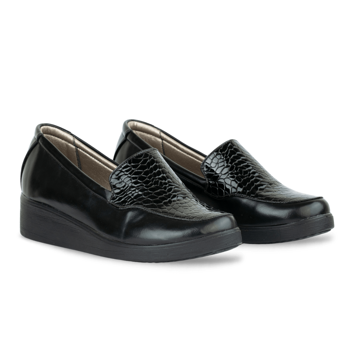 Mocassins en cuir pour femme – Noir croco – Léonie - Lea & Paul Maroc