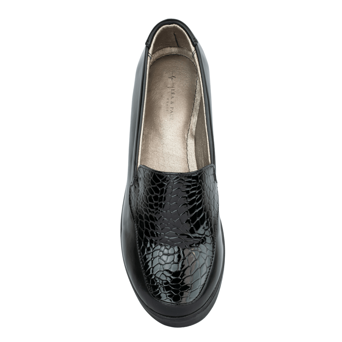 Mocassins en cuir pour femme – Noir croco – Léonie - Lea & Paul Maroc