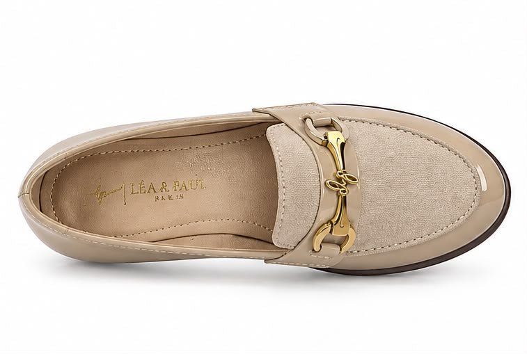 Mocassins en cuir vernis pour femme – Beige – Aurelia - Lea & Paul Maroc