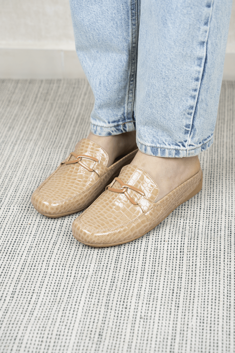 Mules en cuir pour femme – Beige croco – Marine - Lea & Paul Maroc