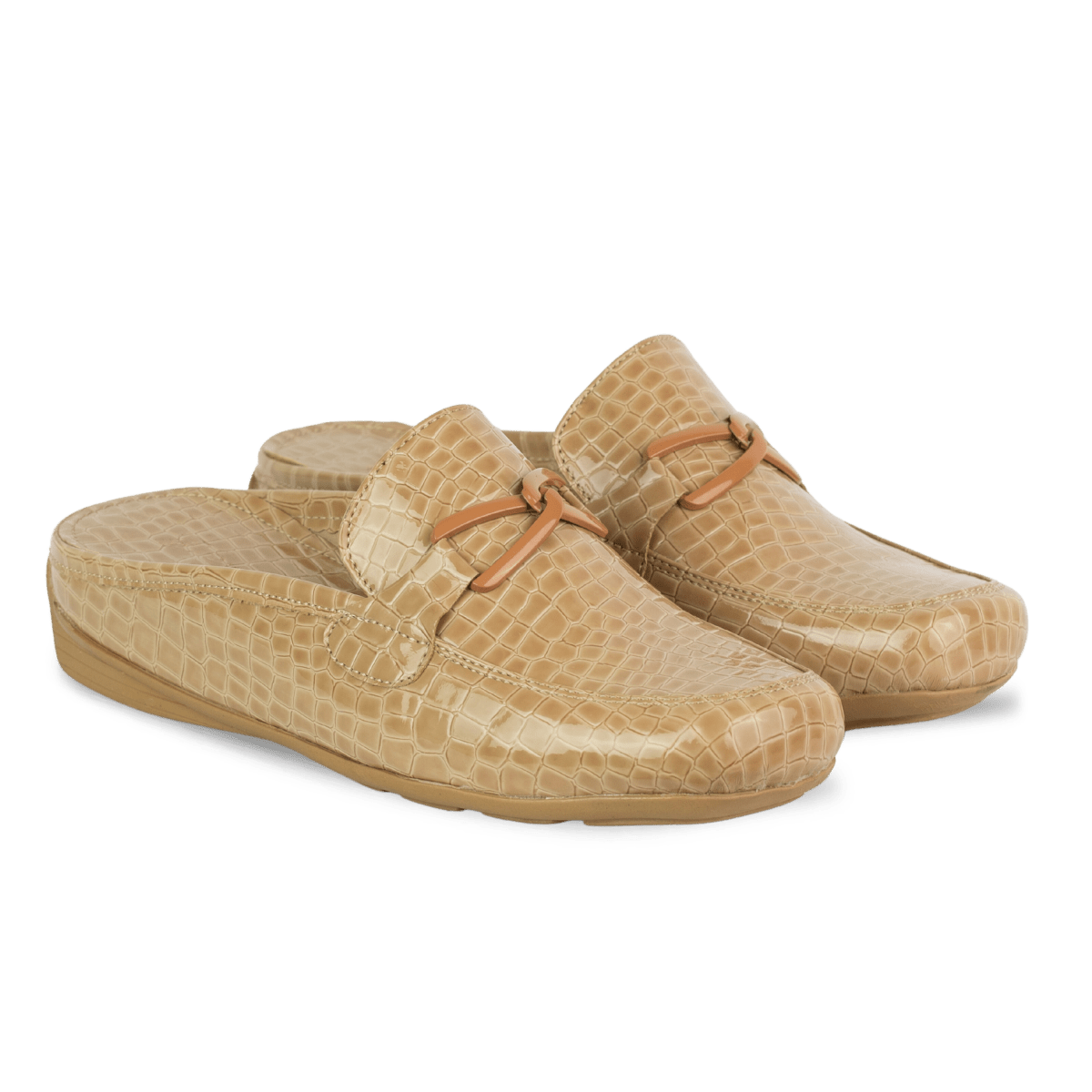 Mules en cuir pour femme – Beige croco – Marine - Lea & Paul Maroc