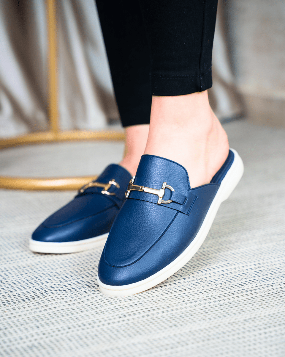 Mules en cuir pour femme – Bleu marine – Gloria - Lea & Paul Maroc