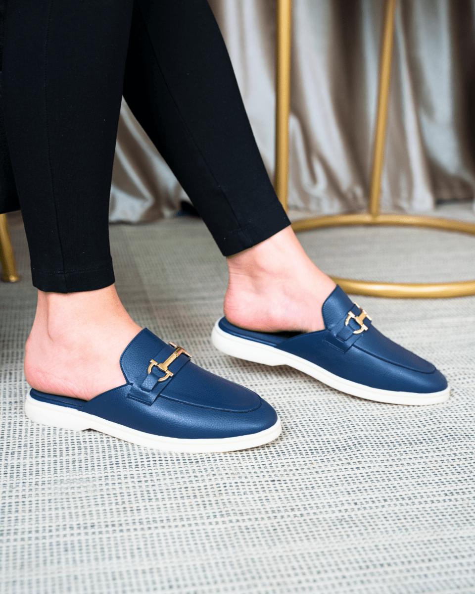 Mules en cuir pour femme – Bleu marine – Gloria - Lea & Paul Maroc