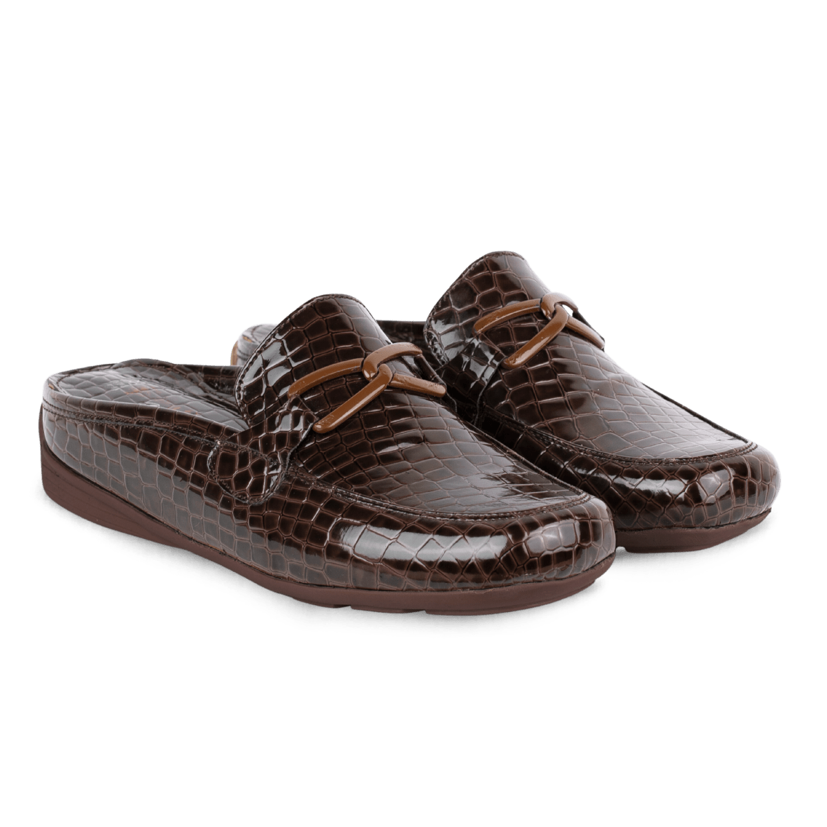Mules en cuir pour femme – Marron croco – Marine - Lea & Paul Maroc