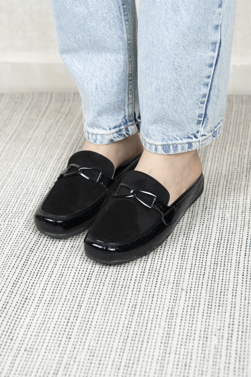 Mules en cuir pour femme – Noir croco – Yvette - Lea & Paul Maroc