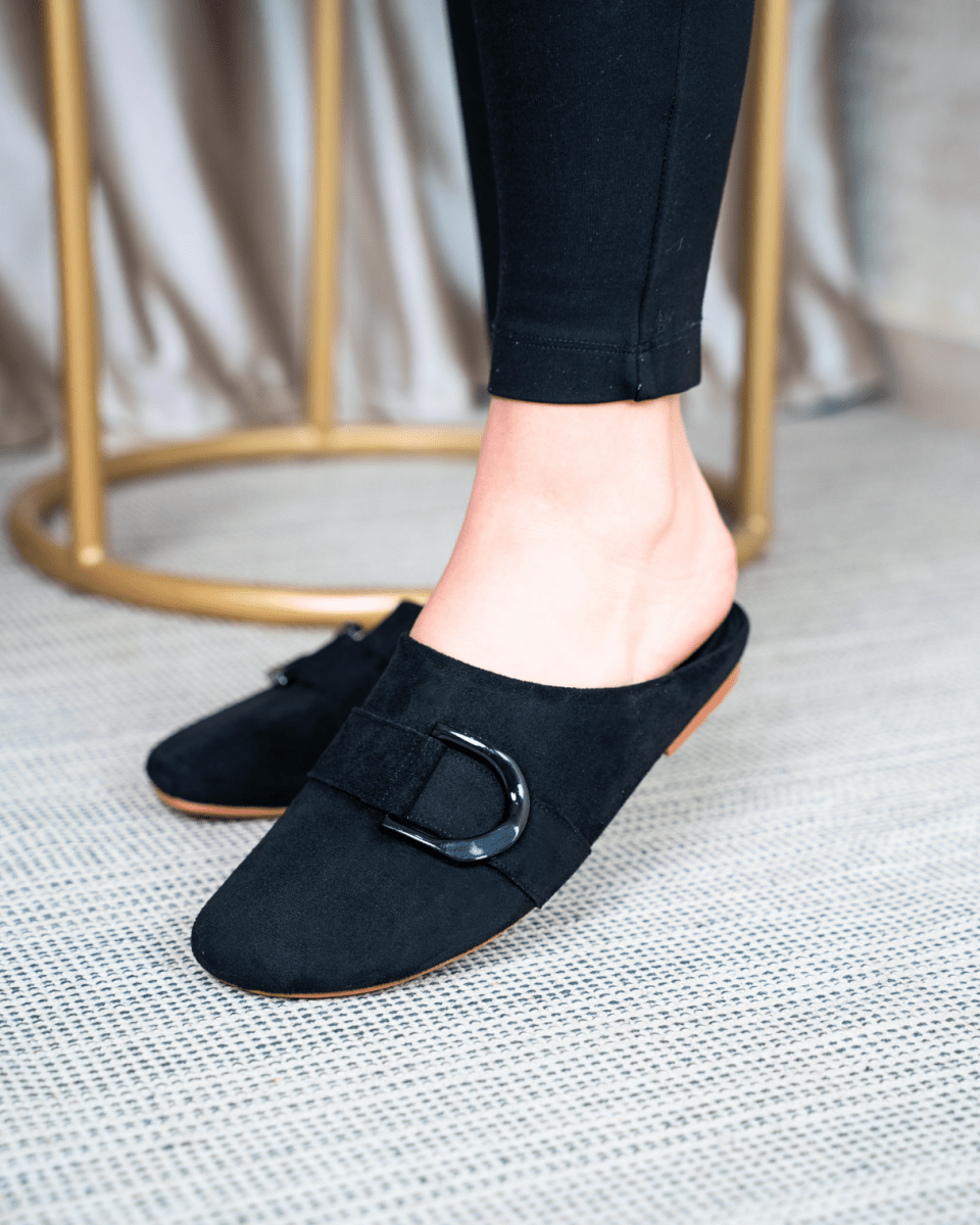 Mules en daim pour femme – Noir – Ambre - Lea & Paul Maroc