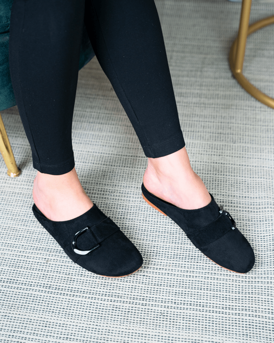 Mules en daim pour femme – Noir – Ambre - Lea & Paul Maroc