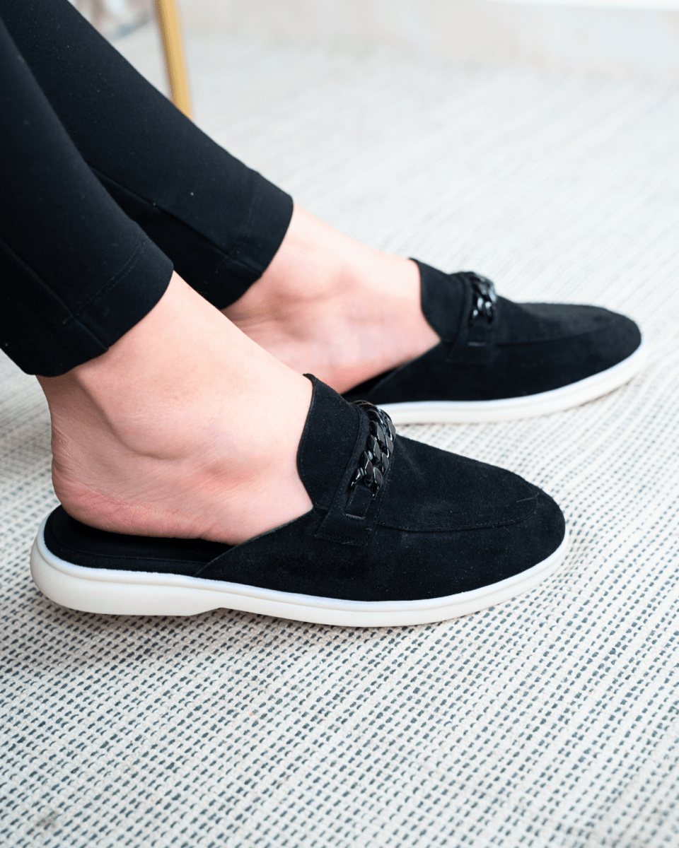 Mules en daim pour femme – Noir – Diva - Lea & Paul Maroc