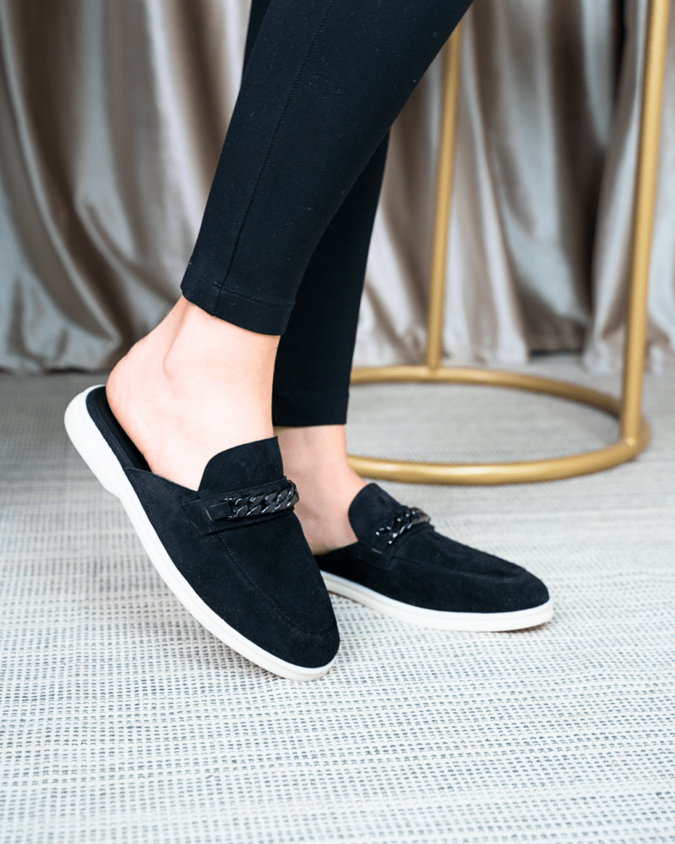 Mules en daim pour femme – Noir – Diva - Lea & Paul Maroc