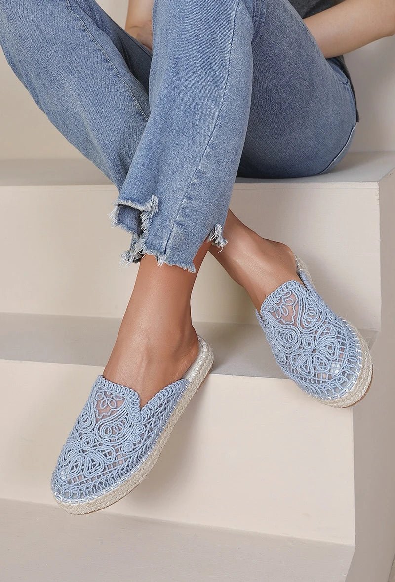 Mules tressées en corde pour femme – Bleu ciel – Lorena - Lea & Paul Maroc