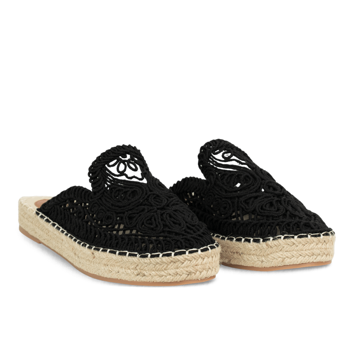 Mules tressées en corde pour femme – Noir – Lorena - Lea & Paul Maroc
