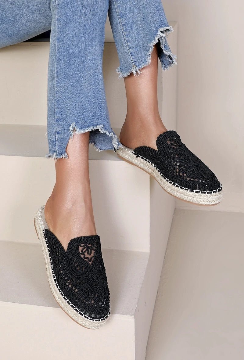 Mules tressées en corde pour femme – Noir – Lorena - Lea & Paul Maroc