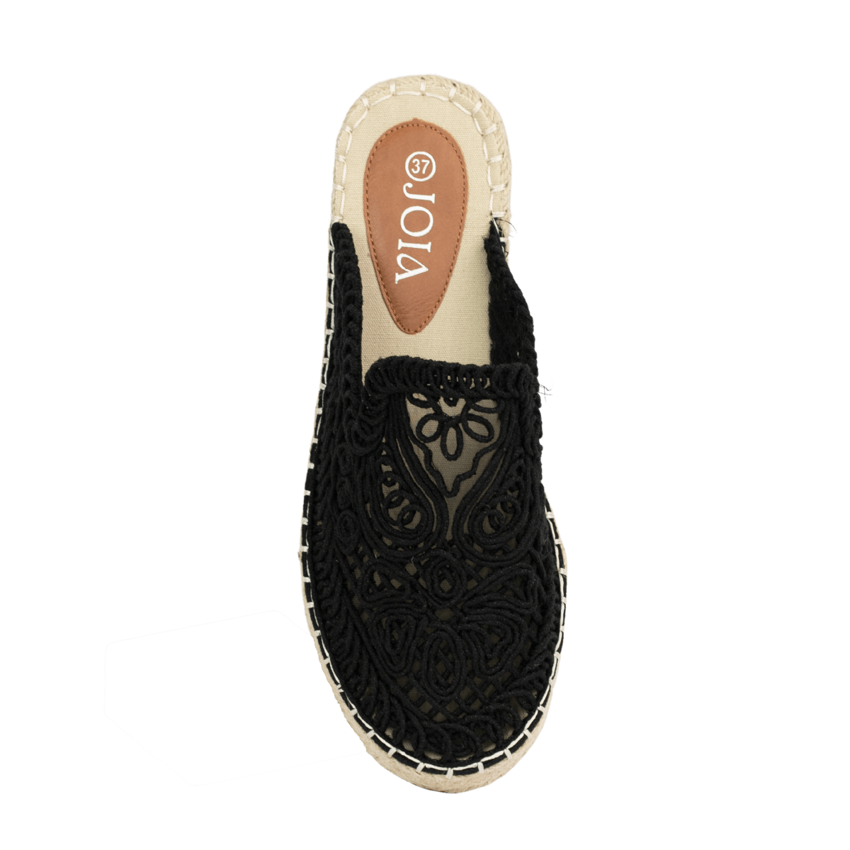 Mules tressées en corde pour femme – Noir – Lorena - Lea & Paul Maroc