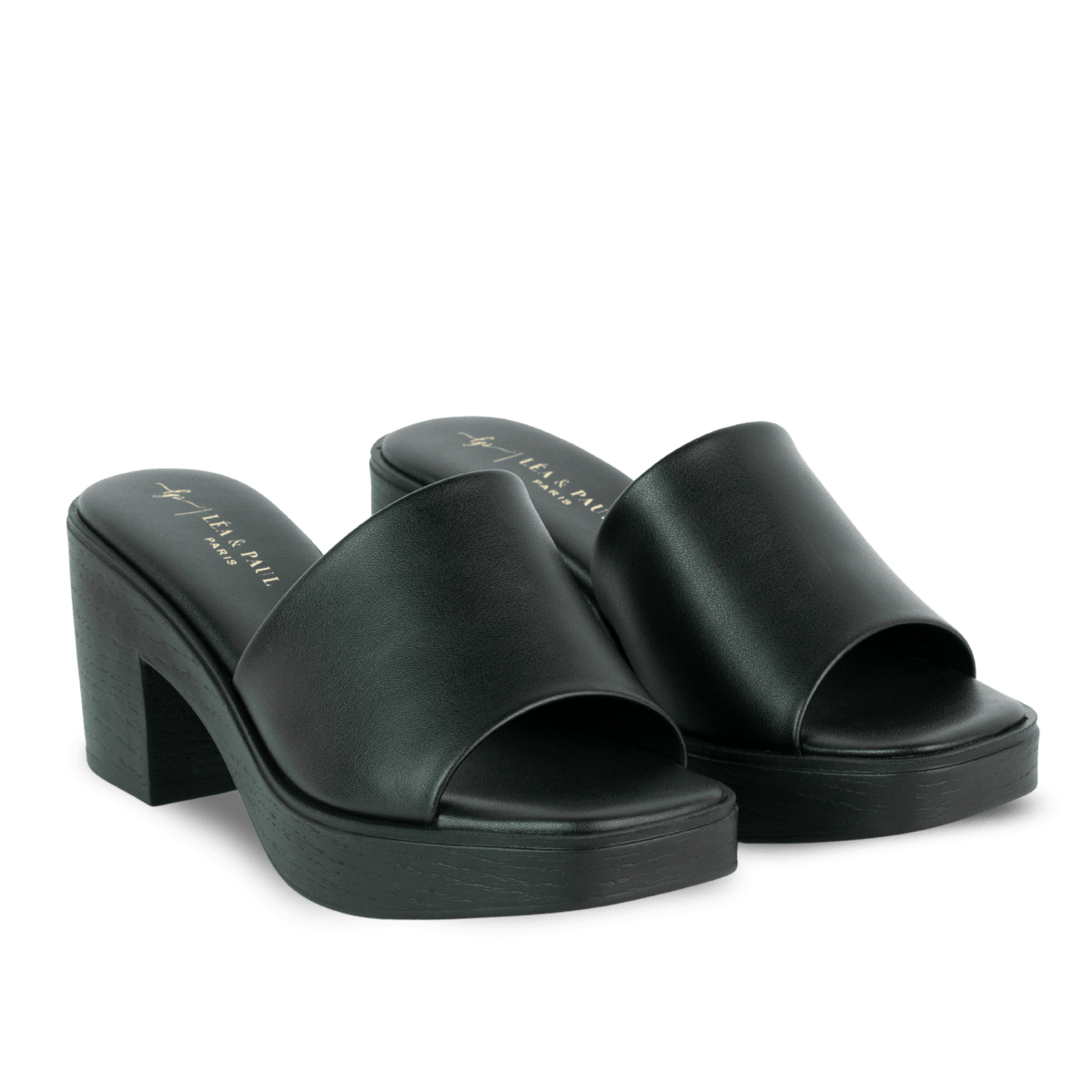 Sabots à talon en cuir pour femme – Noir – Anouk - Lea & Paul Maroc