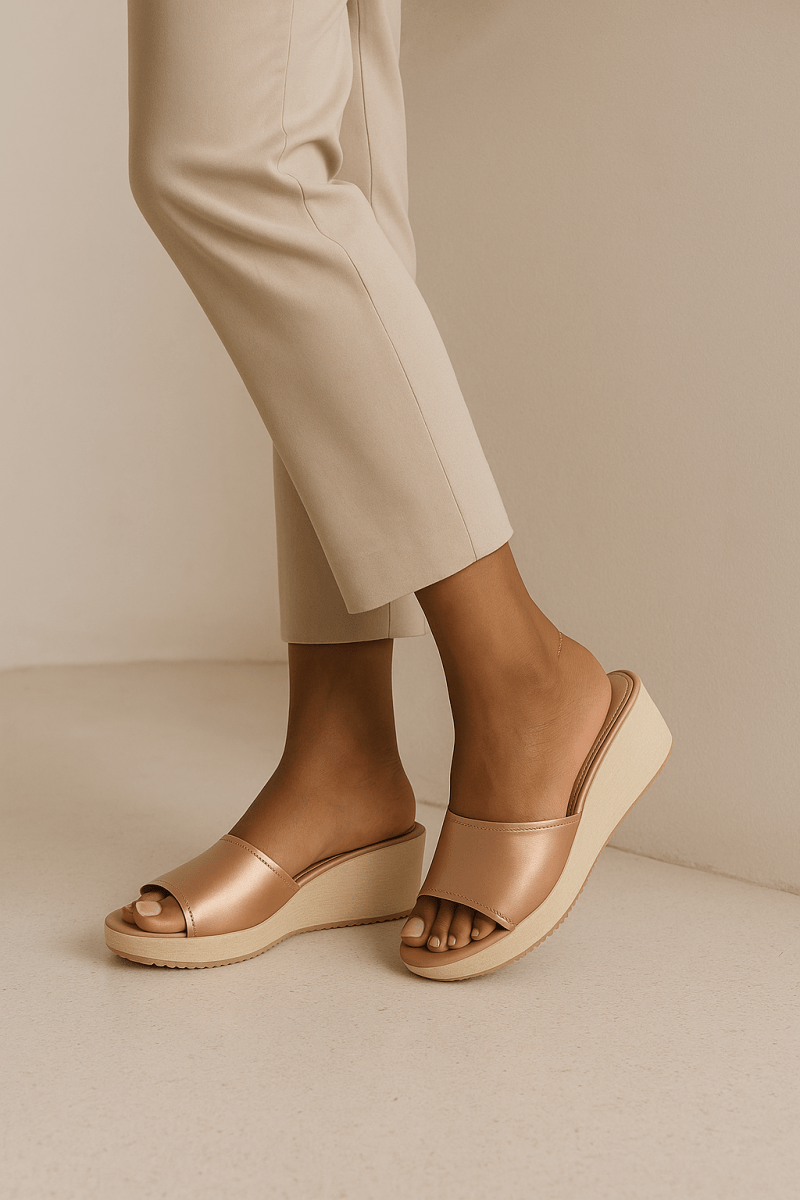 Sandales compensées en cuir pour femme – Doré – Felicia - Lea & Paul Maroc