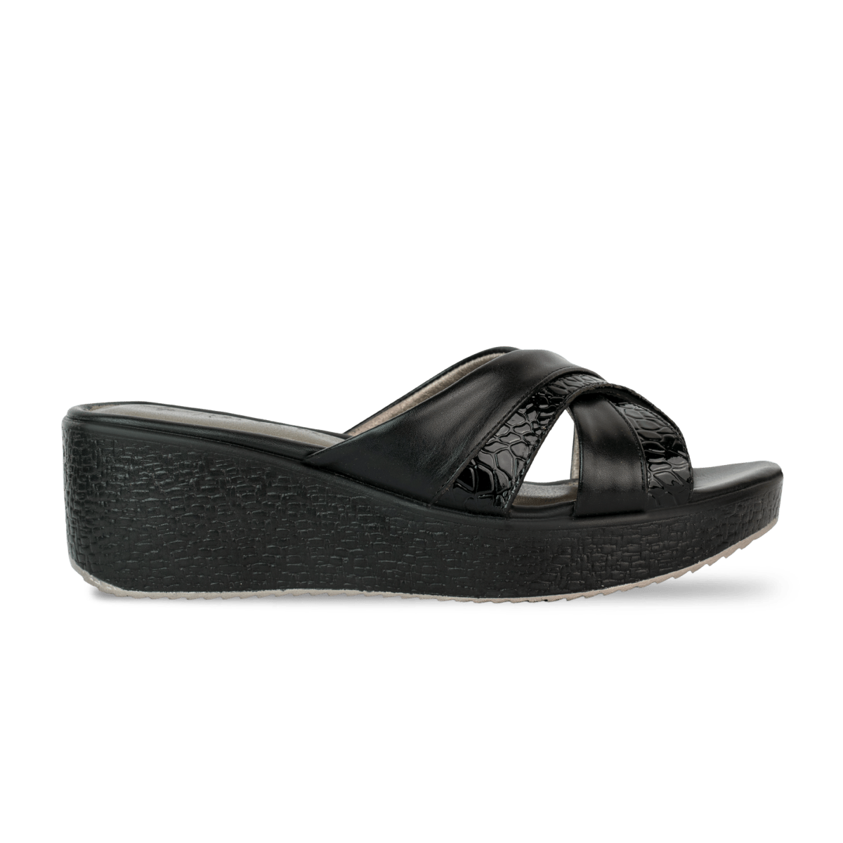 Sandales compensées en cuir pour femme – Noir – Lucie - Lea & Paul Maroc