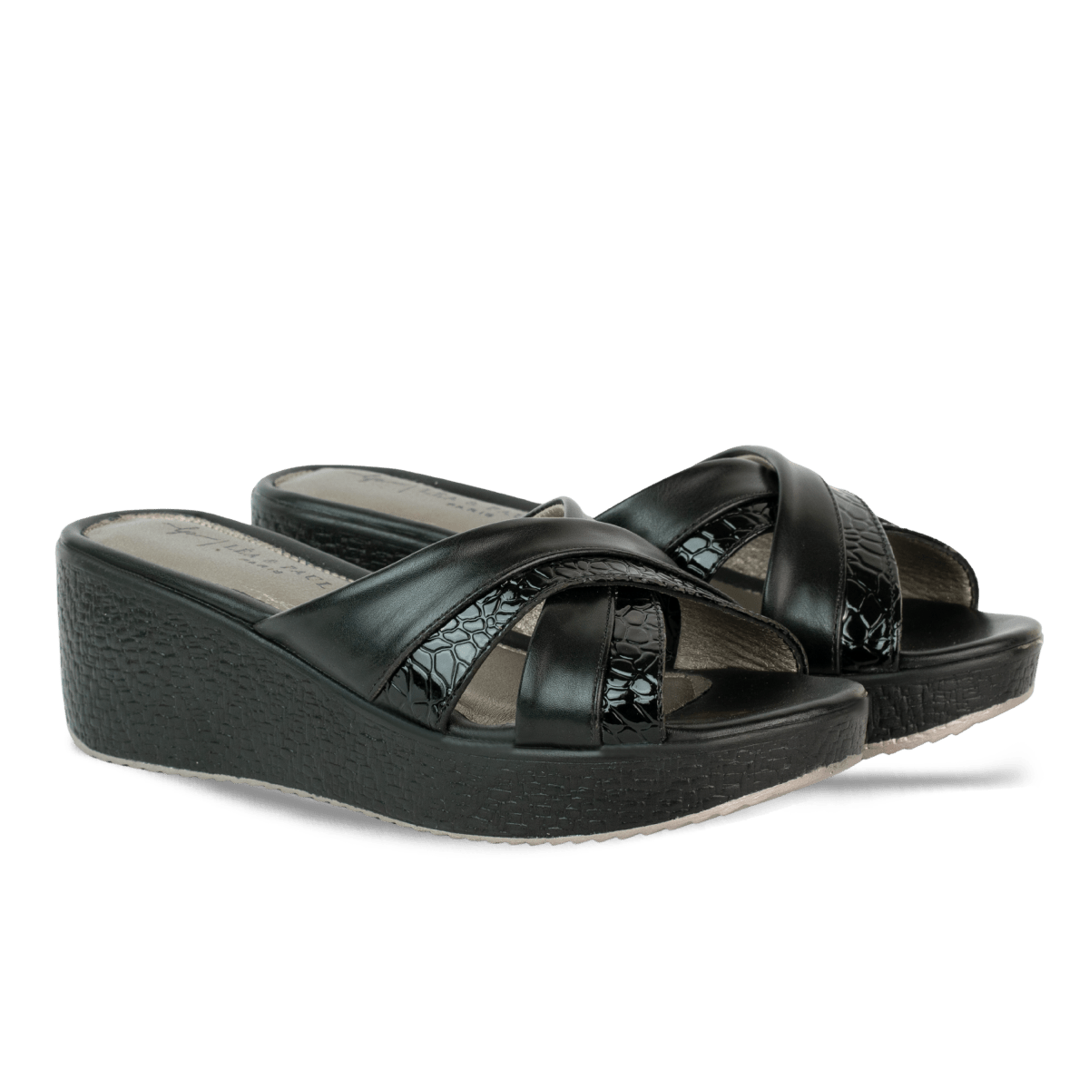 Sandales compensées en cuir pour femme – Noir – Lucie - Lea & Paul Maroc