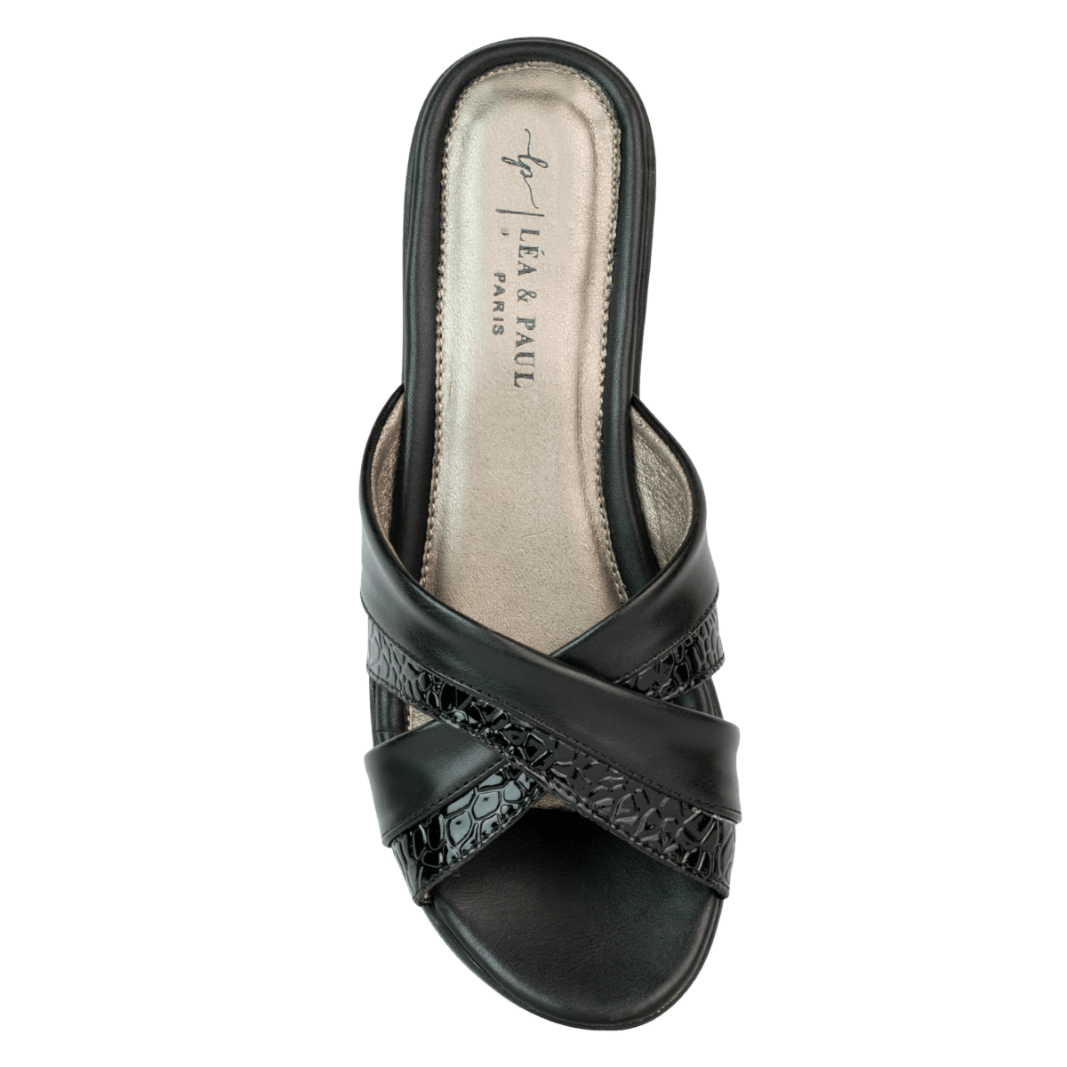 Sandales compensées en cuir pour femme – Noir – Lucie - Lea & Paul Maroc