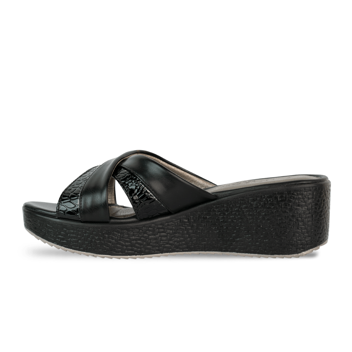 Sandales compensées en cuir pour femme – Noir – Lucie - Lea & Paul Maroc