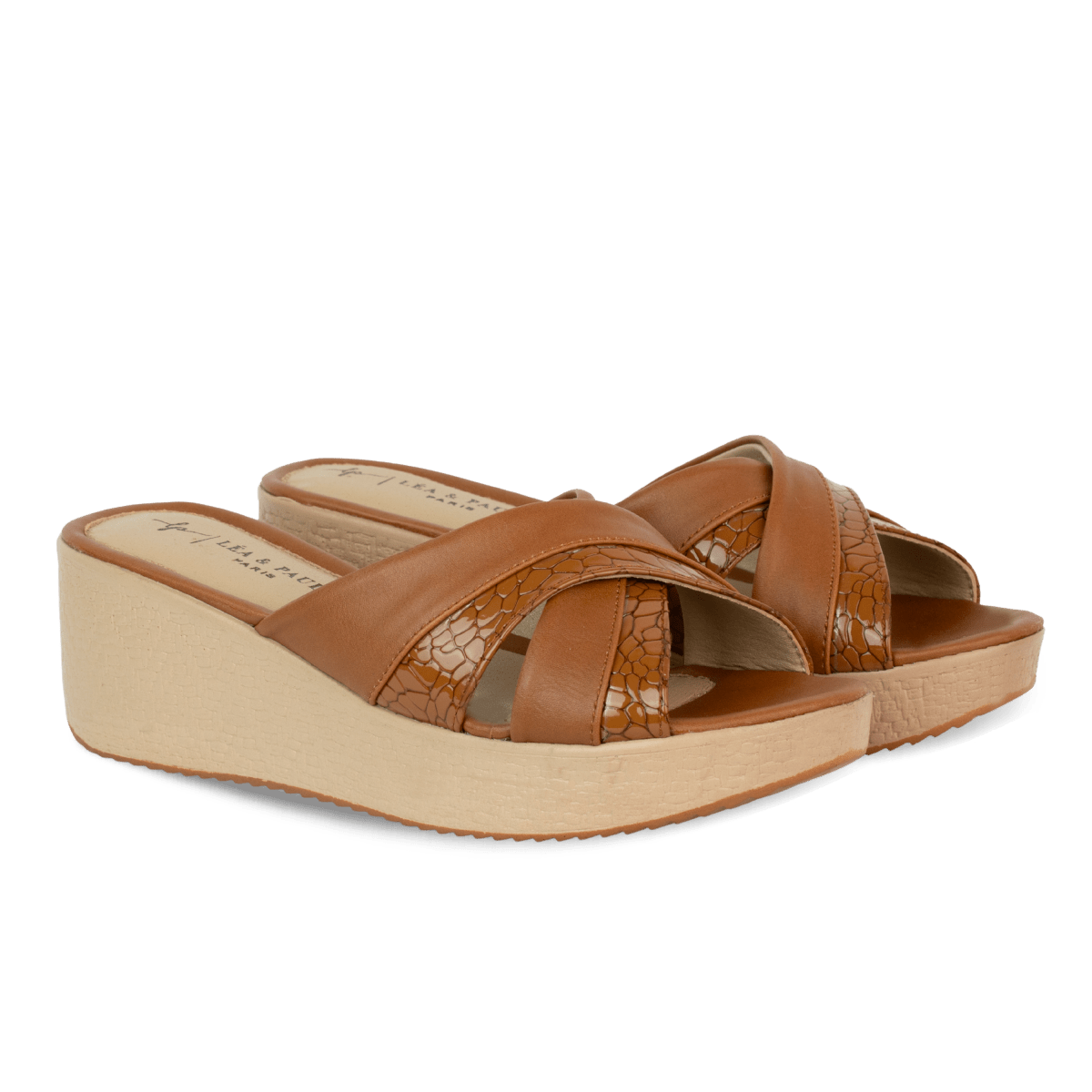 Sandales compensées en cuir pour femme – Tabac – Lucie - Lea & Paul Maroc