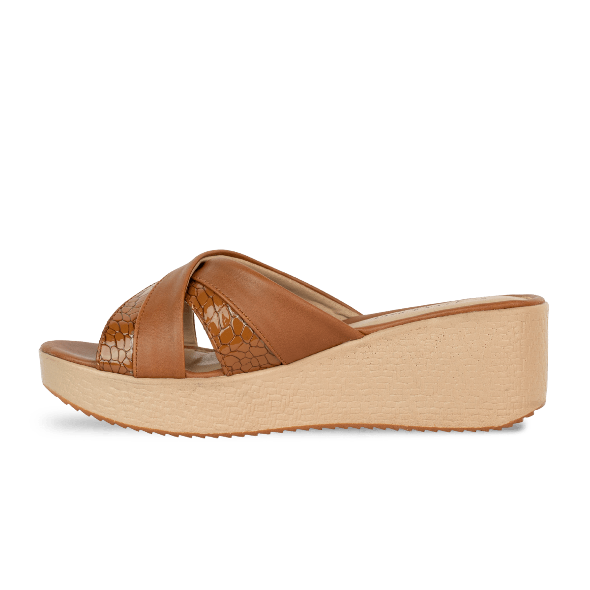 Sandales compensées en cuir pour femme – Tabac – Lucie - Lea & Paul Maroc