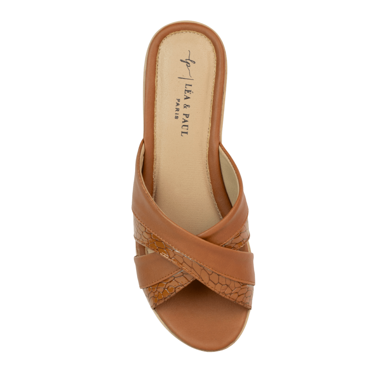 Sandales compensées en cuir pour femme – Tabac – Lucie - Lea & Paul Maroc