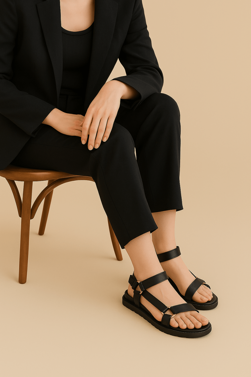 Sandales en cuir pour femme – Noir – Amara - Lea & Paul Maroc