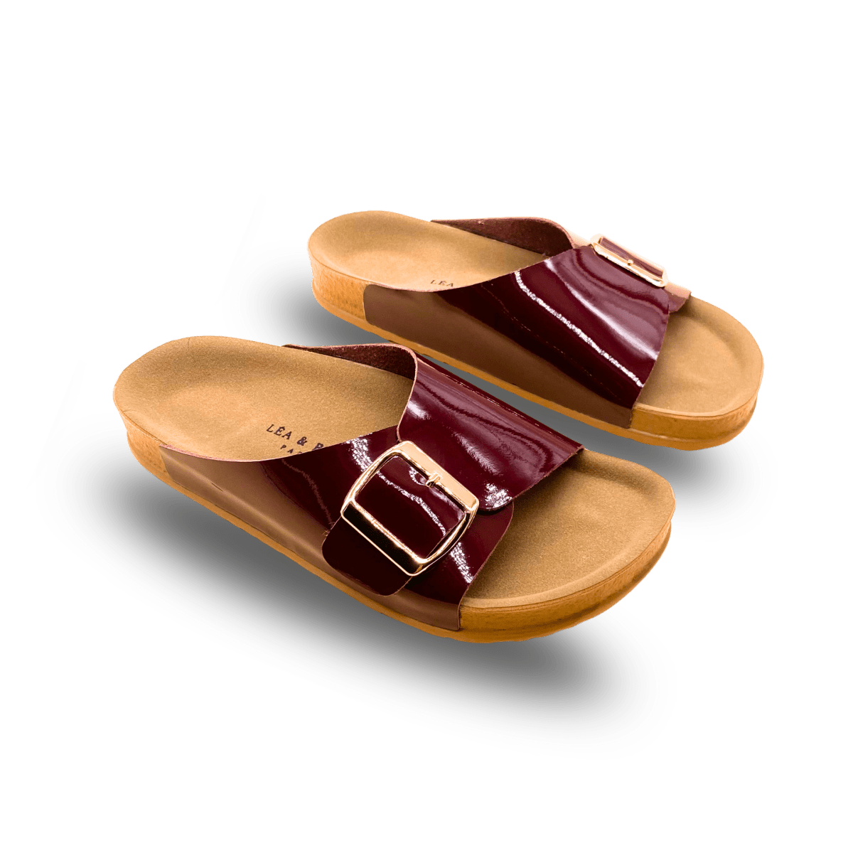Sandales en cuir vernis pour femme – Grenat – Angeline - Lea & Paul Maroc