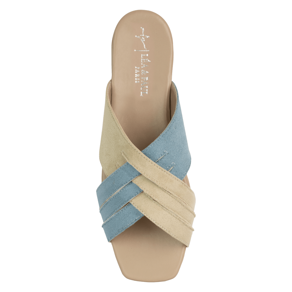 Sandales plates en cuir pour femme – Bleu pastel et beige – Lenore - Lea & Paul Maroc