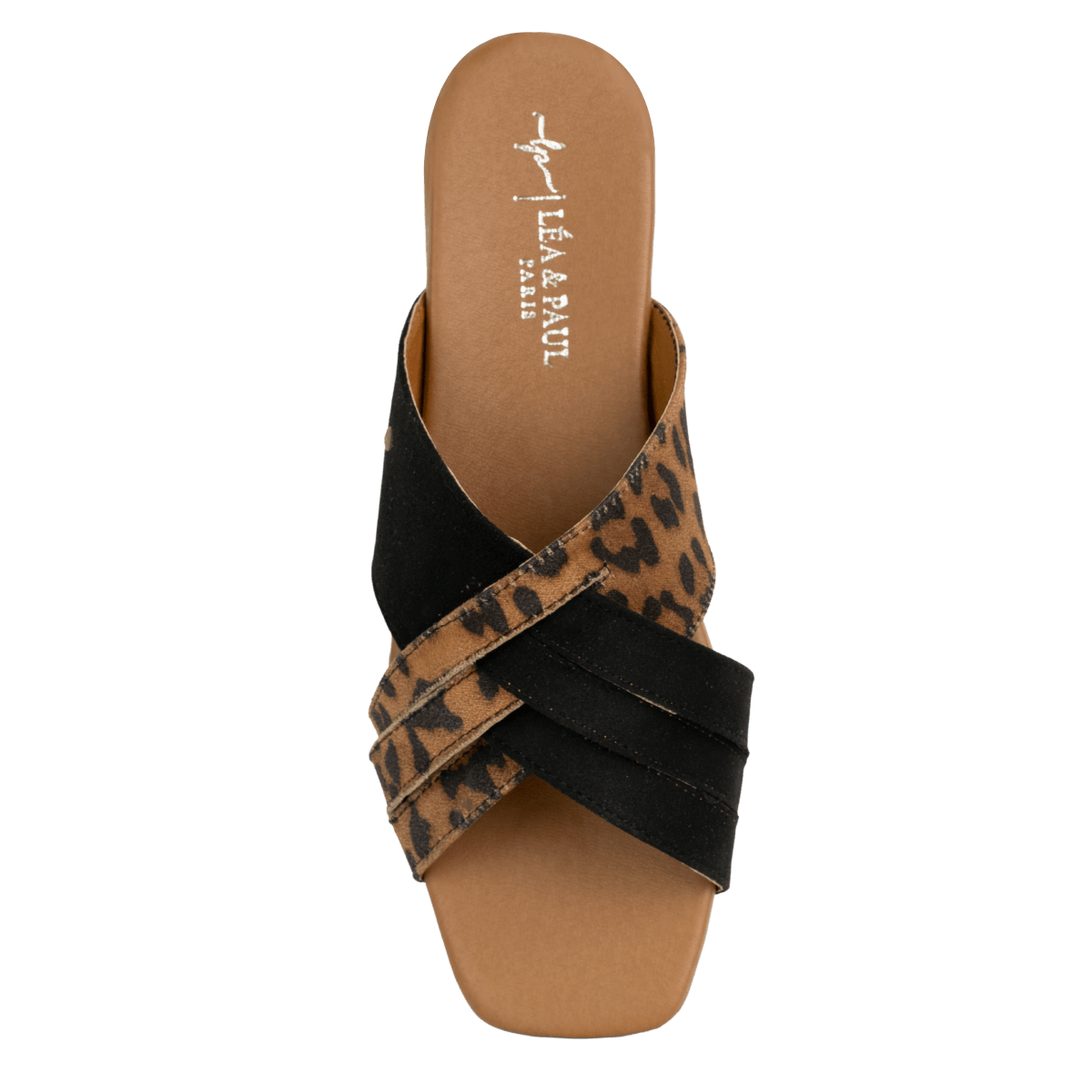 Sandales plates en cuir pour femme – Léopard et noir – Lenore - Lea & Paul Maroc