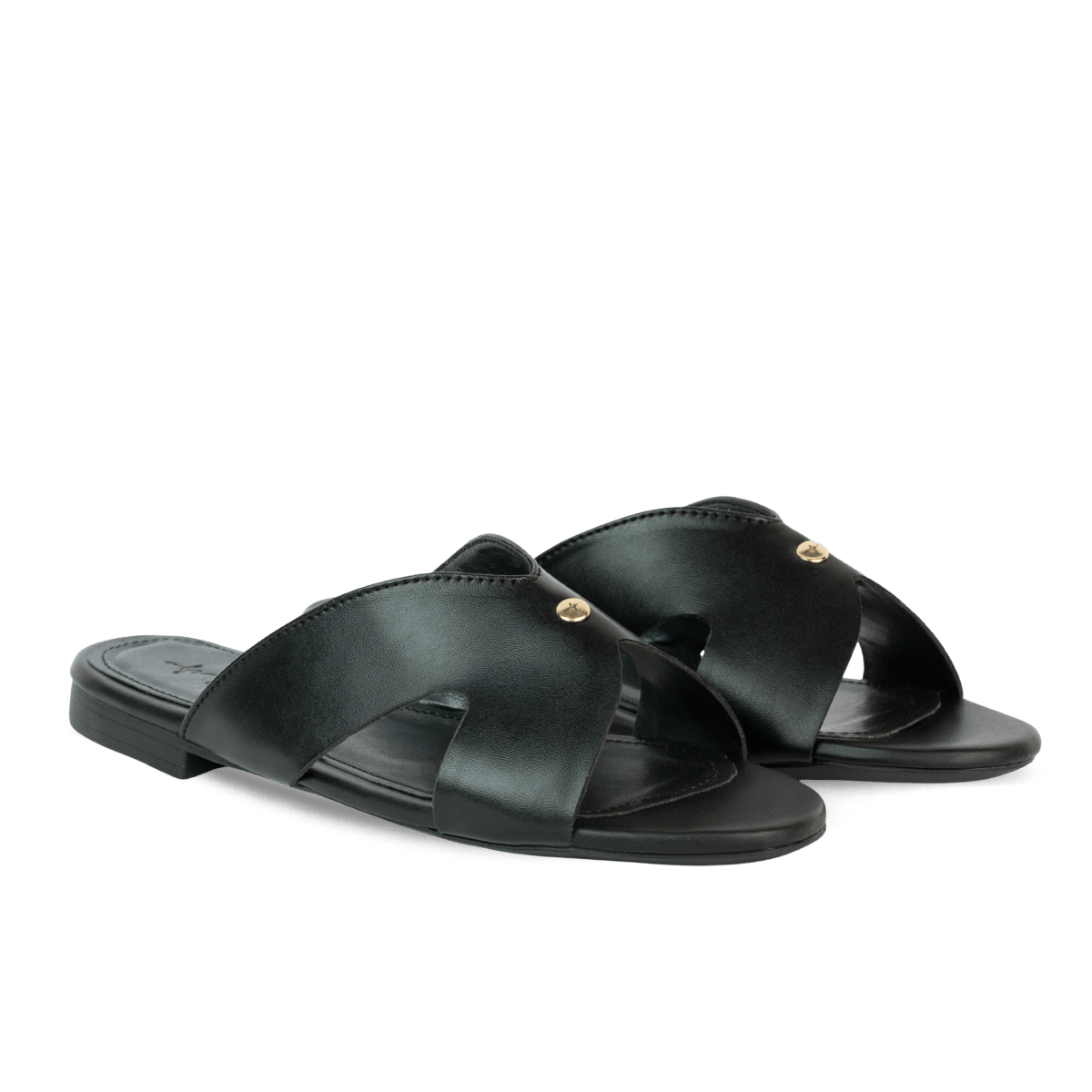 Sandales plates en cuir pour femme – Noir – Vera - Lea & Paul Maroc