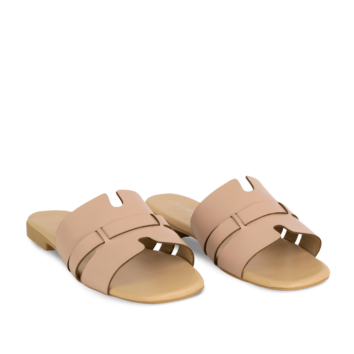 Sandales plates en cuir pour femme – Saumon – Camilla - Lea & Paul Maroc