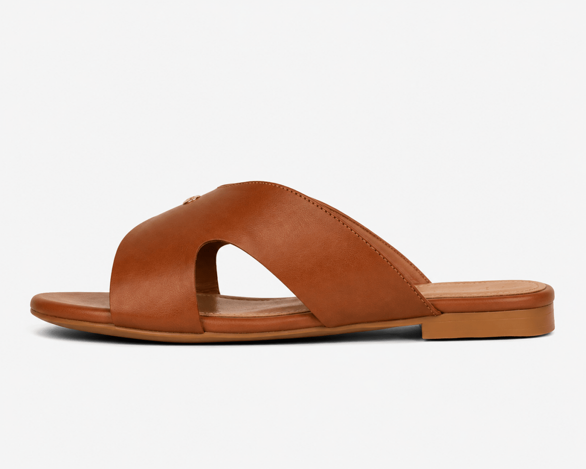 Sandales plates en cuir pour femme – Tabac – Vera - Lea & Paul Maroc