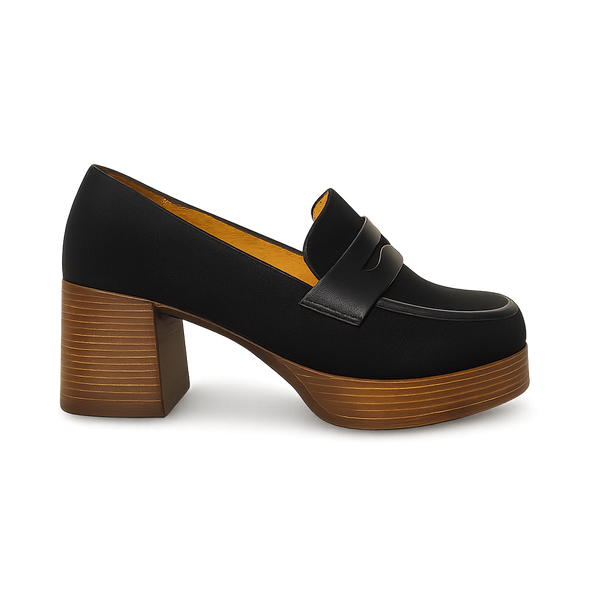 Mocassin à talon en daim pour femmes noir - Emmy